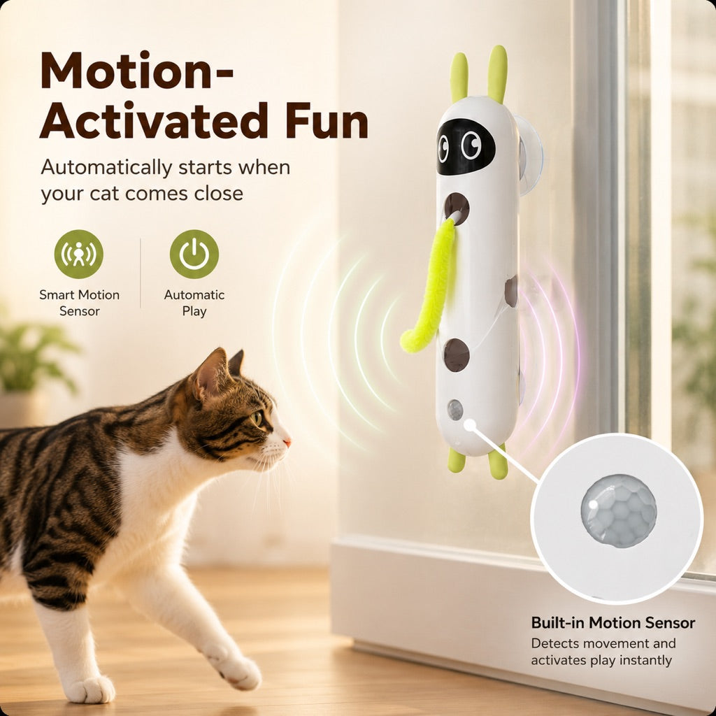 Ortekor Motion-Activated Feather Cat Toy for Indoor Play - Wall-Mounted Teaser That Keeps Bored Cats Busy