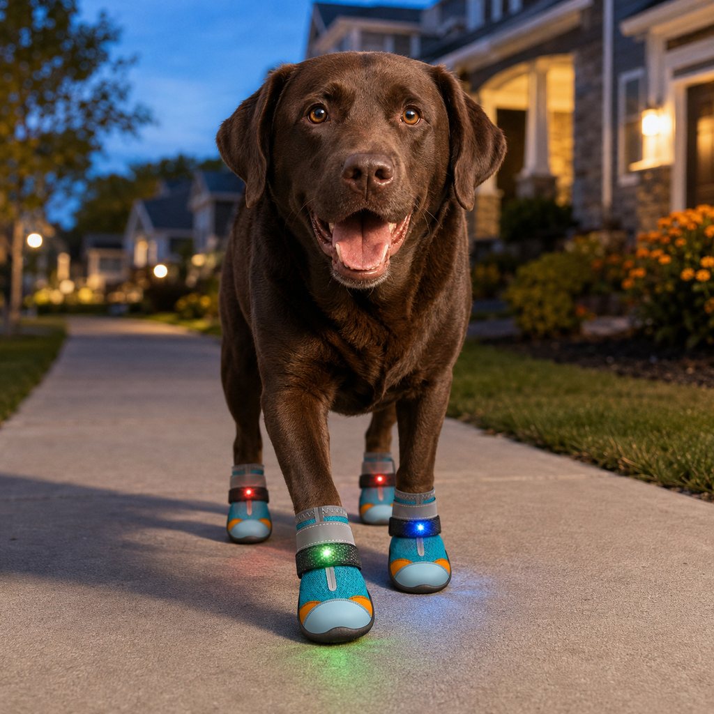 Ortekor Motion-Activated LED Dog Boots for Night Walks – Flashing Paw Shoes for Better Visibility & Traction