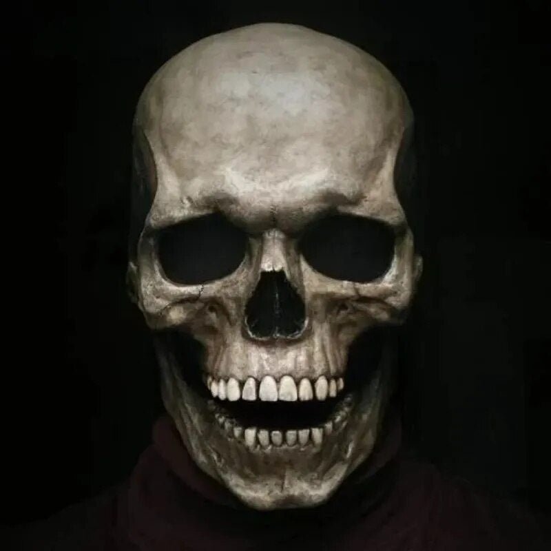 Animatronic Skull Head Mask with Articulated Jaw for Costume Parties & Horror Cosplay – Full Coverage Latex Skeleton Disguise