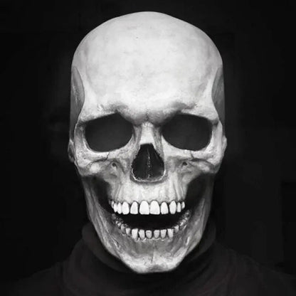 Animatronic Skull Head Mask with Articulated Jaw for Costume Parties & Horror Cosplay – Full Coverage Latex Skeleton Disguise