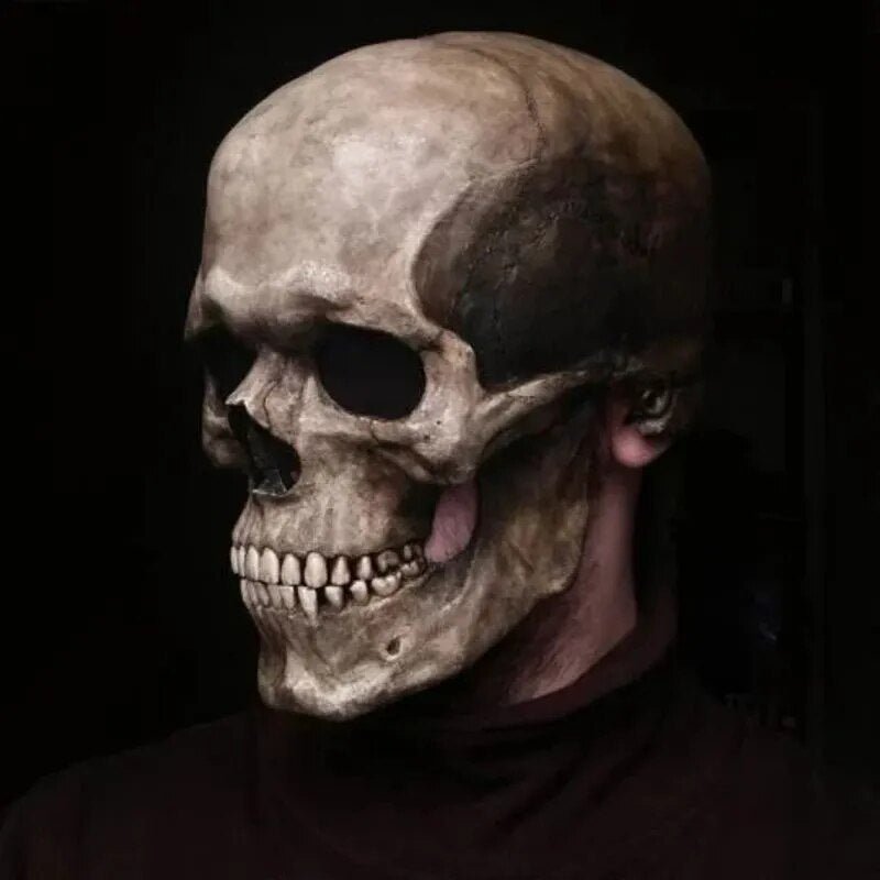 Animatronic Skull Head Mask with Articulated Jaw for Costume Parties & Horror Cosplay – Full Coverage Latex Skeleton Disguise