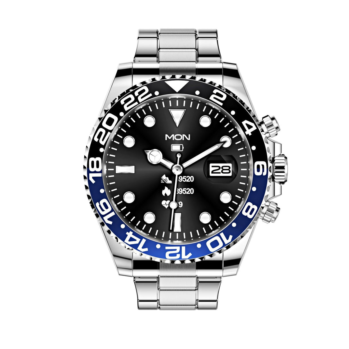 Montre intelligente Bluetooth pour homme avec moniteur de fréquence cardiaque et lunette rotative pour les appels et le suivi de la condition physique