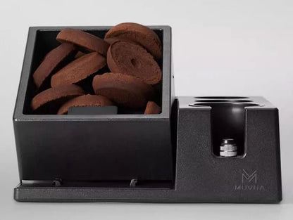 Espresso Tamping Mat with Integrated Knock Box for Home Baristas – Adjustable Portafilter Rest & Grounds Container