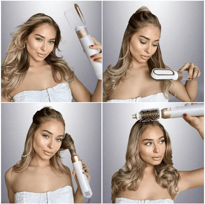5-in-1 Blow Dryer Brush 1000W Hot Air Styling Tool with Interchangeable Attachments for Curling Volumizing Straightening Women's Hair Dryer