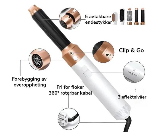 5-in-1 Blow Dryer Brush 1000W Hot Air Styling Tool with Interchangeable Attachments for Curling Volumizing Straightening Women's Hair Dryer