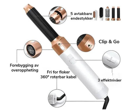 5-in-1 Blow Dryer Brush 1000W Hot Air Styling Tool with Interchangeable Attachments for Curling Volumizing Straightening Women's Hair Dryer