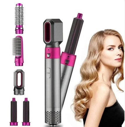 5-in-1 Blow Dryer Brush 1000W Hot Air Styling Tool with Interchangeable Attachments for Curling Volumizing Straightening Women's Hair Dryer