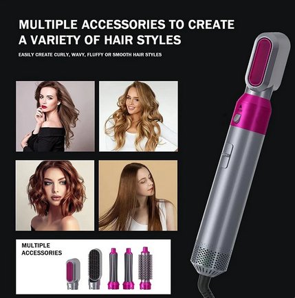 5-in-1 Blow Dryer Brush 1000W Hot Air Styling Tool with Interchangeable Attachments for Curling Volumizing Straightening Women's Hair Dryer