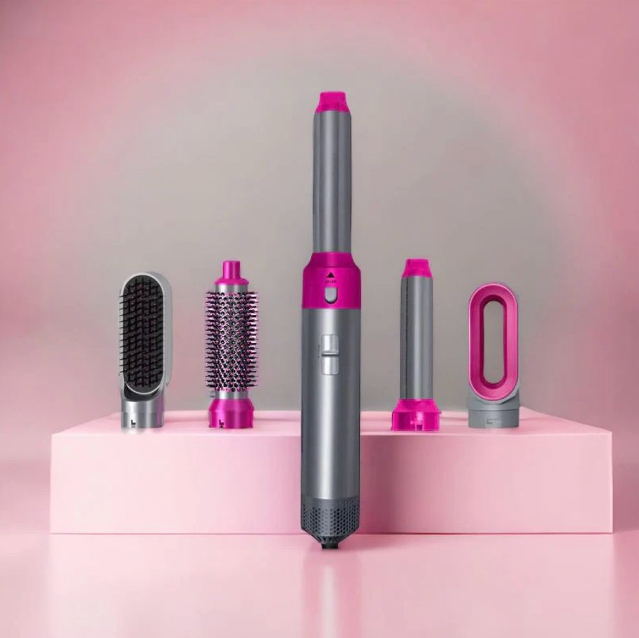 5-in-1 Blow Dryer Brush 1000W Hot Air Styling Tool with Interchangeable Attachments for Curling Volumizing Straightening Women's Hair Dryer