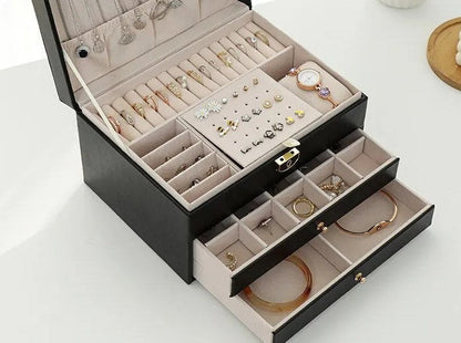 Stackable Jewelry Organizer Box Black 9×7×5 Inch Multi-Compartment Ring Necklace Earring Holder for Dresser Bedroom Vanity Tabletop Storage
