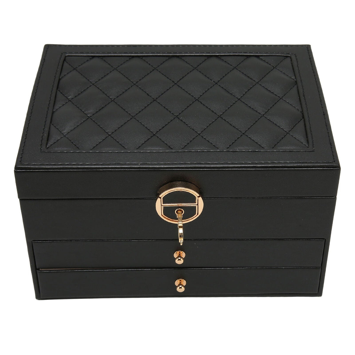 Stackable Jewelry Organizer Box Black 9×7×5 Inch Multi-Compartment Ring Necklace Earring Holder for Dresser Bedroom Vanity Tabletop Storage