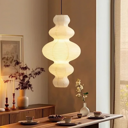 Layered Rice Paper Pendant Light for Dining Room, Contemporary Ceiling Lamp with Adjustable Height, 18 in Diameter Hanging Light Fixture