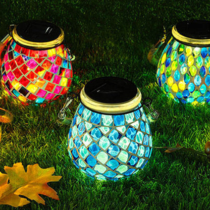 Solar Stained Glass Outdoor Lantern — Handcrafted Mosaic Garden Light with Auto Dusk-to-Dawn