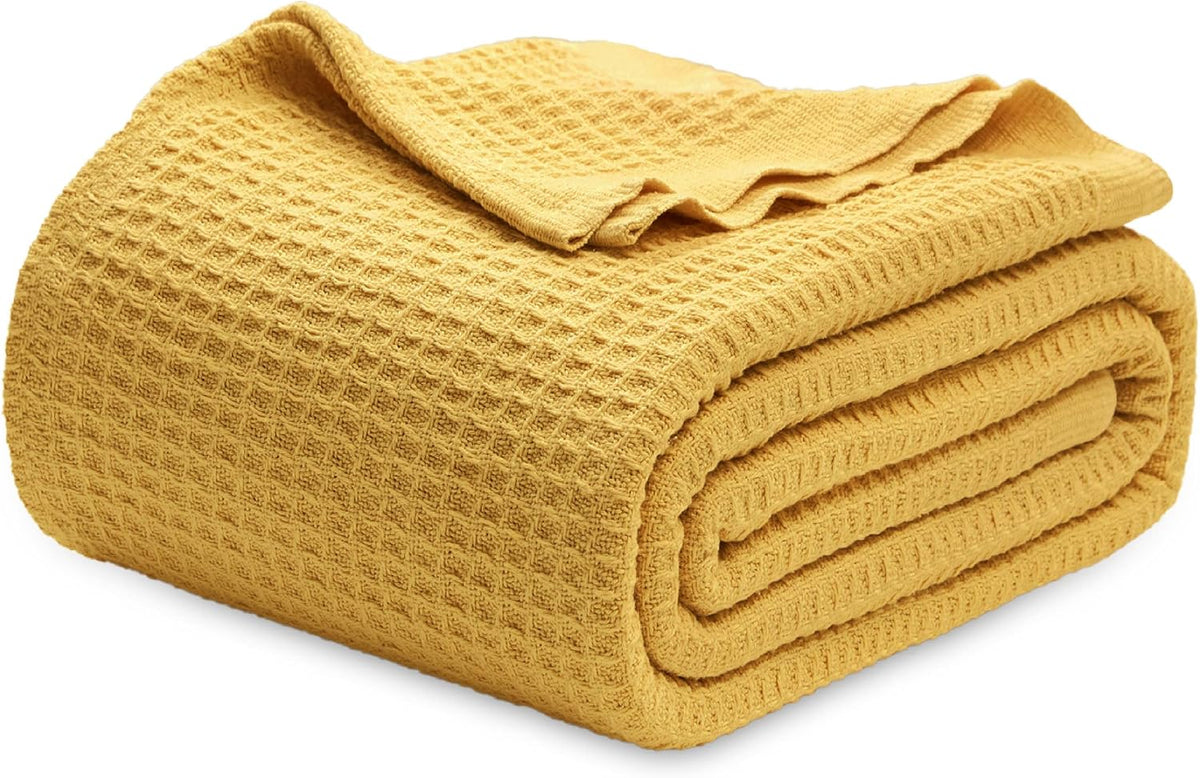 100% Cotton Waffle Weave Throw Blanket Queen King Breathable Lightweight Bed Cover for All Seasons Couch Sofa Bedroom Layering Textured