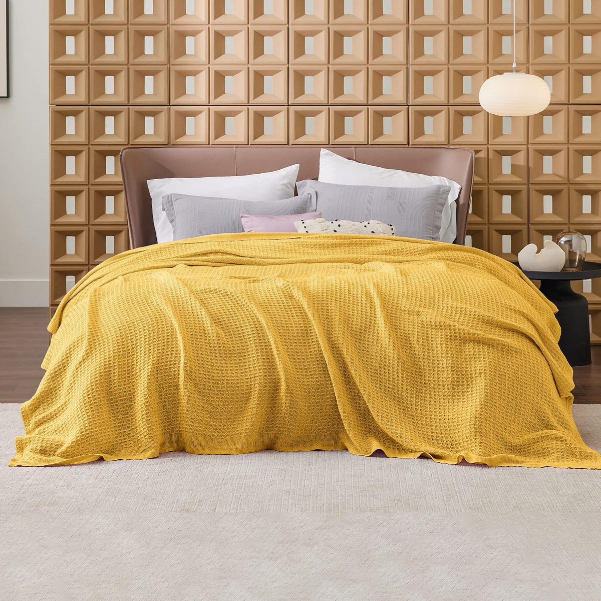 Pure Cotton Thermal Blanket – Queen 90×90 in – Textured Weave Layer for All Seasons – Lightweight & Breathable Throw for Bed or Sofa