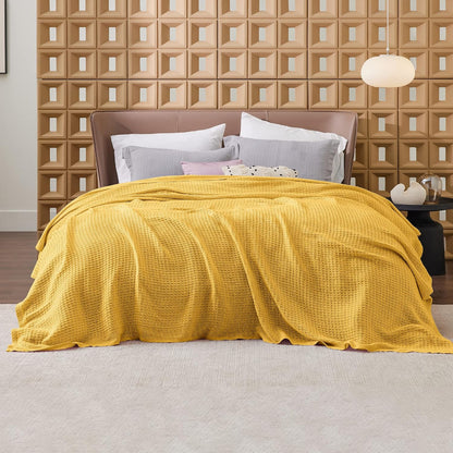 Couverture jeté en coton pour lit, couverture gaufrée format grand lit pour toutes les saisons, couverture en coton douce et respirante pour canapé