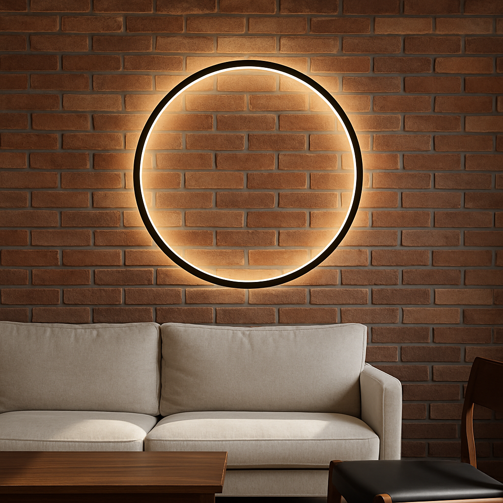 Modern Round LED Wall Sconce | Minimalist Circle Light for Dining Room Bar | USB Powered Ambient Lighting | Iron Acrylic Ring Design