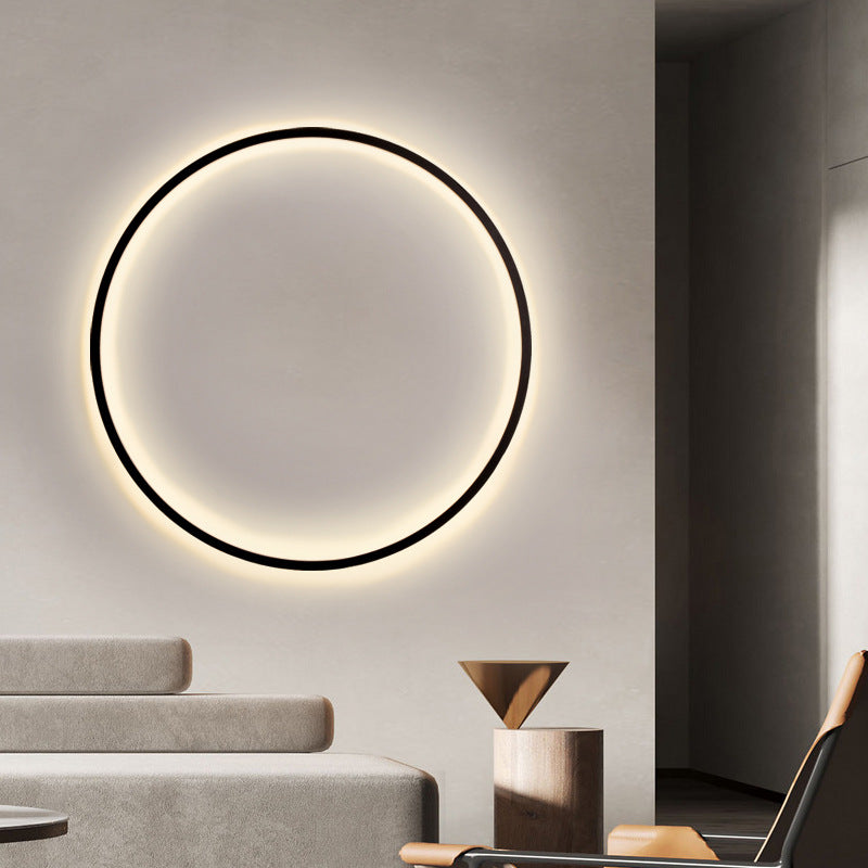 Modern Round LED Wall Sconce | Minimalist Circle Light for Dining Room Bar | USB Powered Ambient Lighting | Iron Acrylic Ring Design