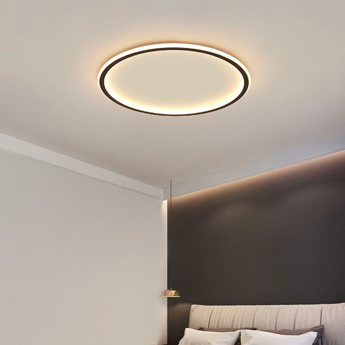 Minimalist Round LED Flush Mount Ceiling Light – Modern Scandinavian Style for Dining Room, Kitchen & Living Room – Aluminum Frame in
