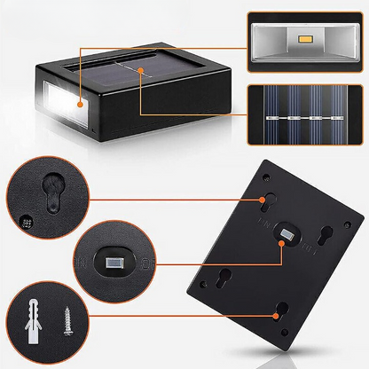 Outdoor Solar Wall Light Wireless Warm White LED Up Down Sconce IP44 Waterproof for Patio Pathway Deck Stairs Entryway Automatic Dusk to Daw