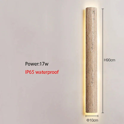 Travertine Stone LED Sconce Light 14 in Taupe Minimalist Fixture Bathroom Bedroom Hallway Vertical Indoor Japandi Corridor Ambient Lighting