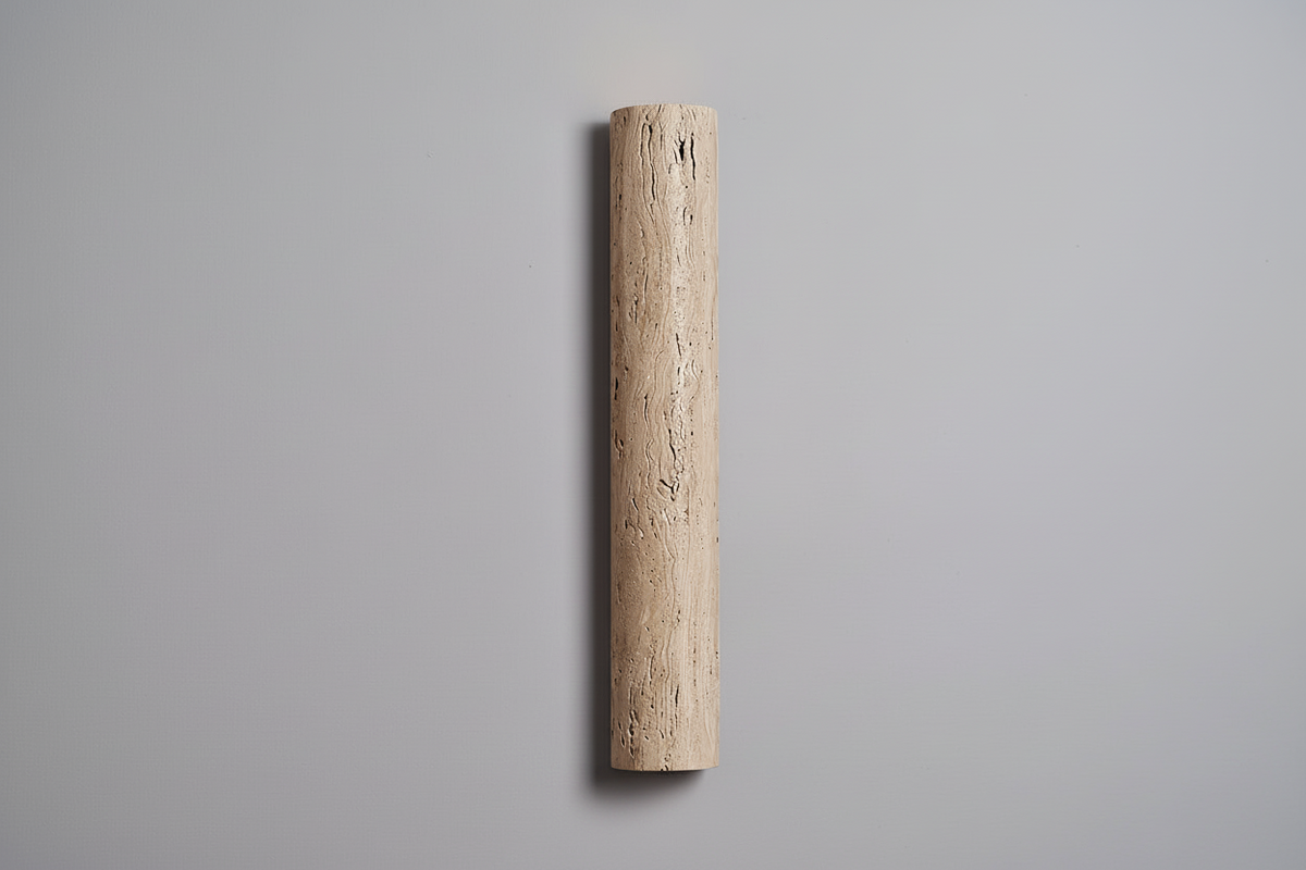 Travertine Stone LED Sconce Light 14 in Taupe Minimalist Fixture Bathroom Bedroom Hallway Vertical Indoor Japandi Corridor Ambient Lighting
