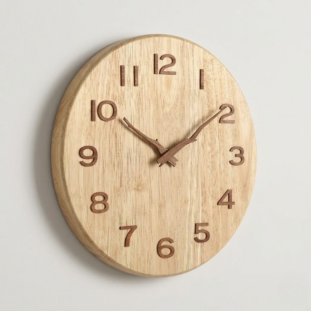 Whisper-Quiet Wooden Wall Clock – Handcrafted Timber Timepiece with Silent Sweep Movement for Living Room, Bedroom, Kitchen & Office Decor