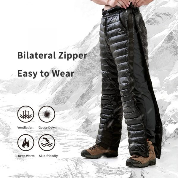 Pantalon en duvet d'oie thermique pour extérieur Ortekor | Pantalon isolant imperméable et léger pour grand froid