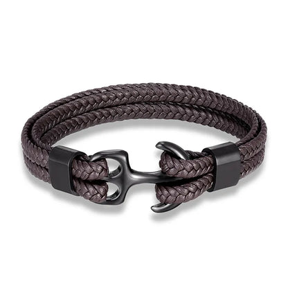 Leather Wrist Band with Marine Anchor Charm for Men | Adjustable Strap Accessory for Casual & Dressy Wear | Stainless Steel Hardware
