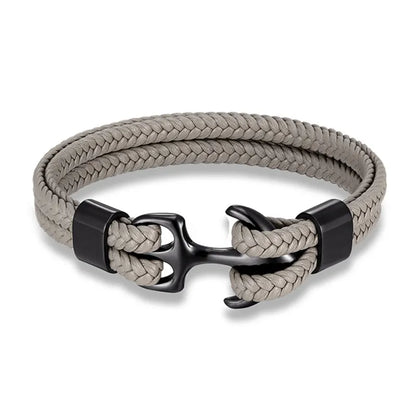 Leather Wrist Band with Marine Anchor Charm for Men | Adjustable Strap Accessory for Casual & Dressy Wear | Stainless Steel Hardware