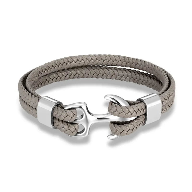 Leather Wrist Band with Marine Anchor Charm for Men | Adjustable Strap Accessory for Casual & Dressy Wear | Stainless Steel Hardware