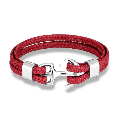 Leather Wrist Band with Marine Anchor Charm for Men | Adjustable Strap Accessory for Casual & Dressy Wear | Stainless Steel Hardware
