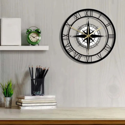 Silent Wall Clock with Wind Rose Design for Home – 12 Inch Round Modern Timepiece – Coastal Decor for Living Room, Kitchen, Study