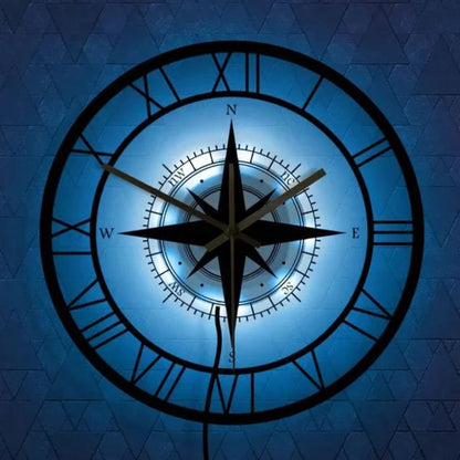 Silent Wall Clock with Wind Rose Design for Home – 12 Inch Round Modern Timepiece – Coastal Decor for Living Room, Kitchen, Study