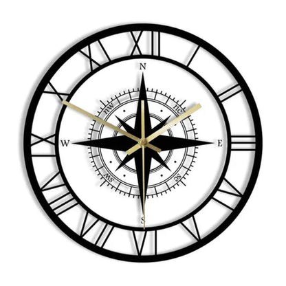 Silent Wall Clock with Wind Rose Design for Home – 12 Inch Round Modern Timepiece – Coastal Decor for Living Room, Kitchen, Study