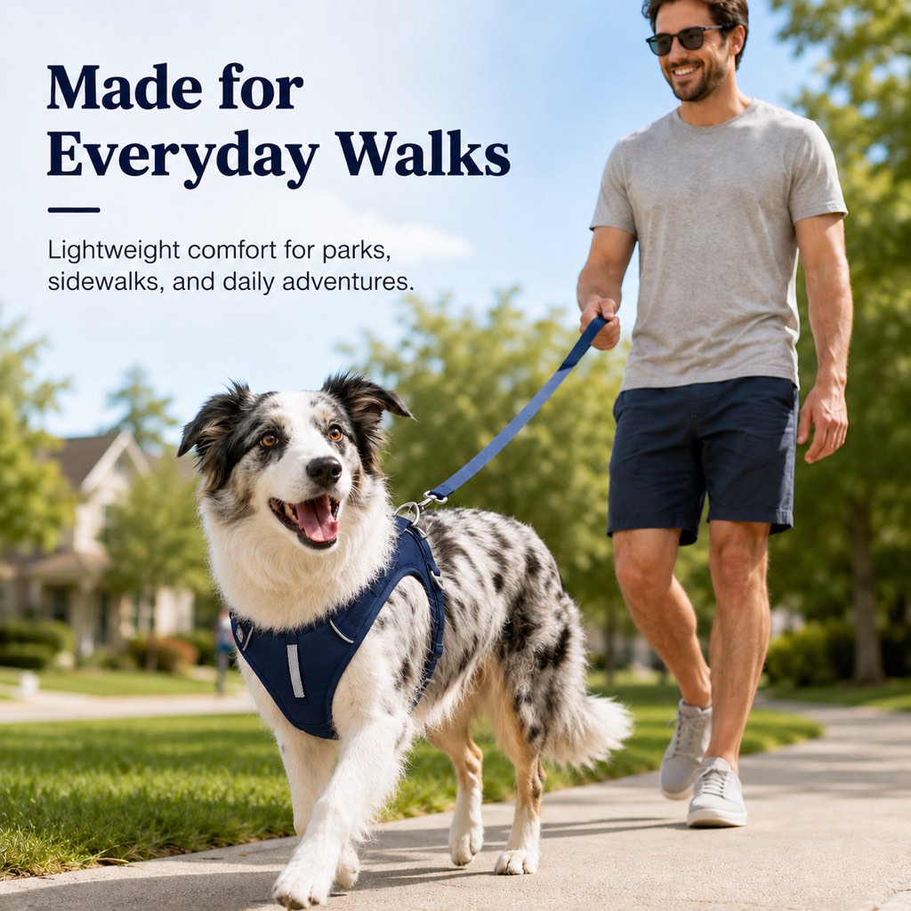 Ortekor Reflective Dog Harness for Night Walks, Daily Park Walks & No-Neck-Pull Comfort