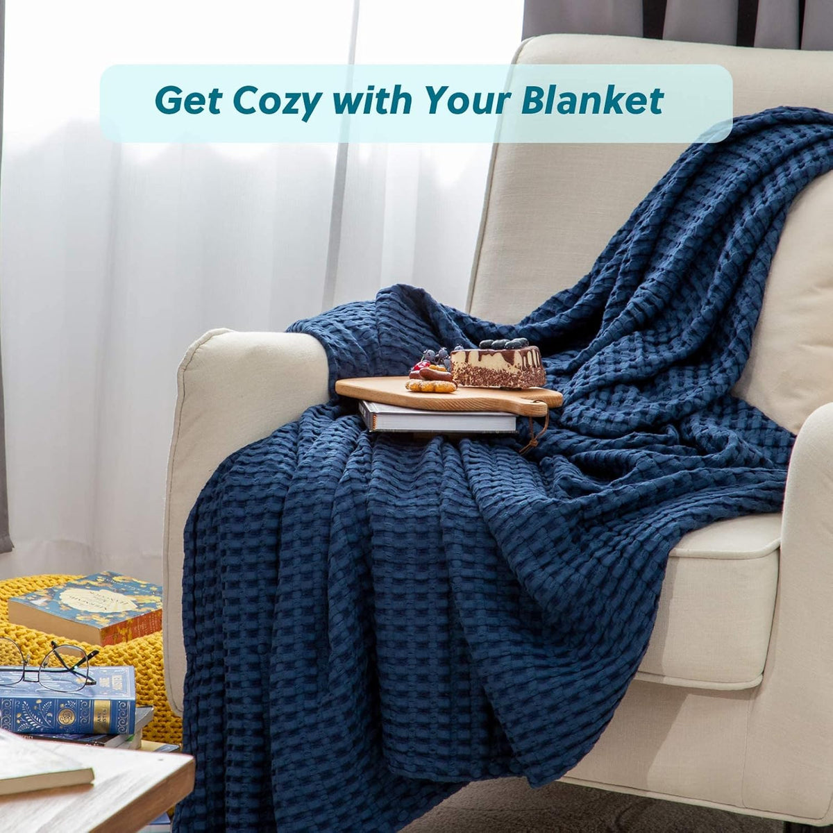 Cozy Haven | Couverture Queen légère en coton et bambou à tissage gaufré rafraîchissant | Jeté d'été doux pour ceux qui ont chaud la nuit