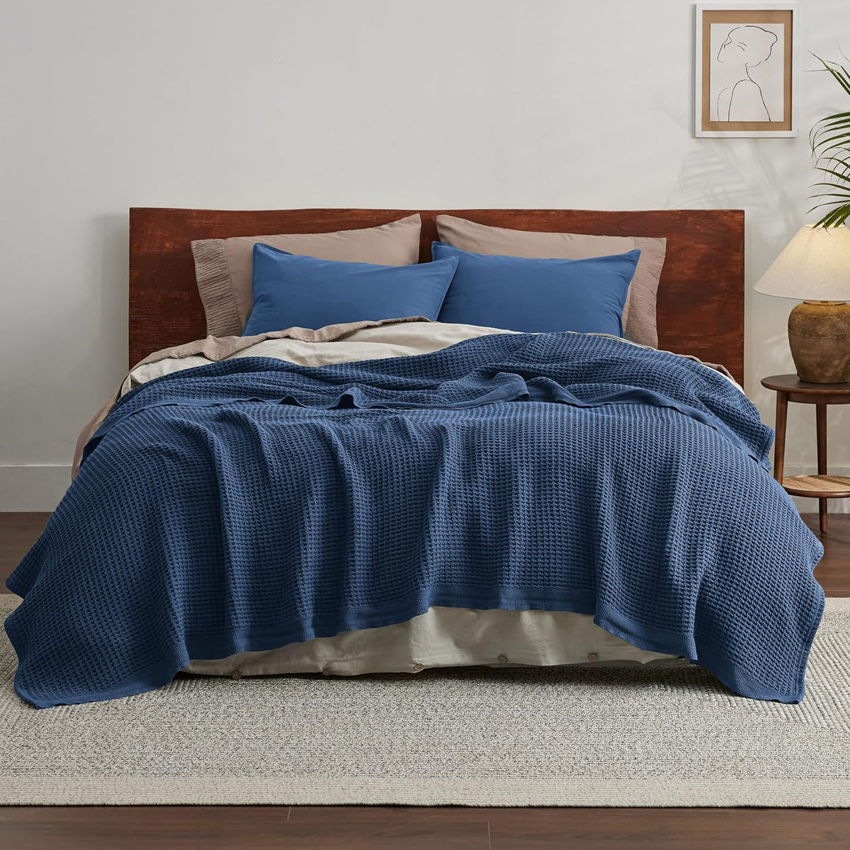 Couverture jeté en coton pour lit, couverture gaufrée format grand lit pour toutes les saisons, couverture en coton douce et respirante pour canapé