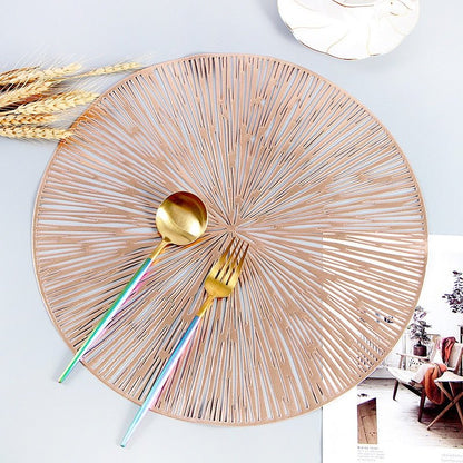 Round Table Mat 15 Inch Space-Inspired Decorative Dining Placemat Non-Slip PVC Heat-Resistant for Kitchen Home Cosmic Pattern Openwork Desig