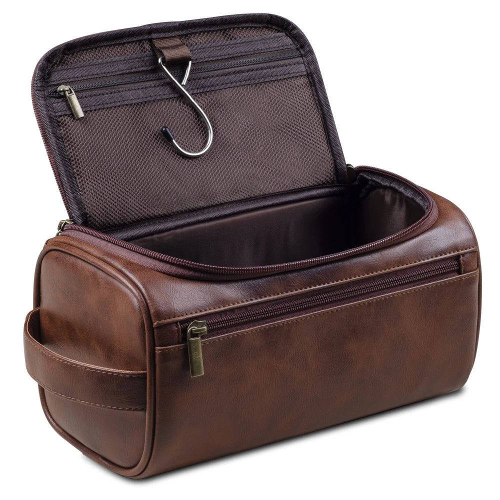Hanging Toiletry Organizer for Travel – Compact Dopp Kit with Hook & Front Pocket – Water-Resistant Vegan Leather Bag for Men & Women