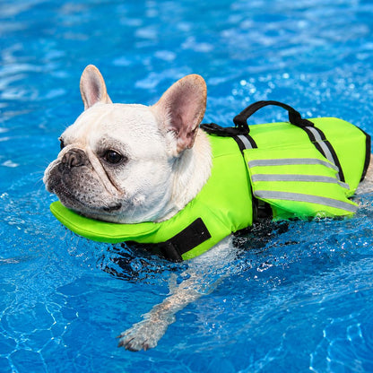 Ortekor French Bulldog Pool & Beach Reflective Angel-Wing Dog Life Jacket - Chin Float Support for Flat-Faced Dogs