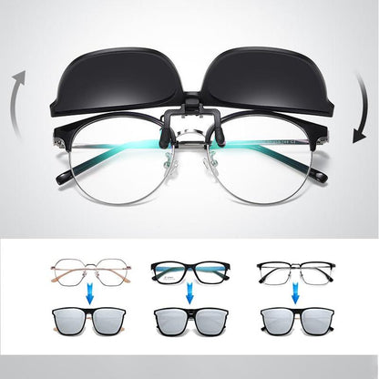 Flip-Up Polarized Clip-On Sunglasses for Prescription Glasses – UV400 Protection, Lightweight Magnetic Attachment, Glare Reduction for