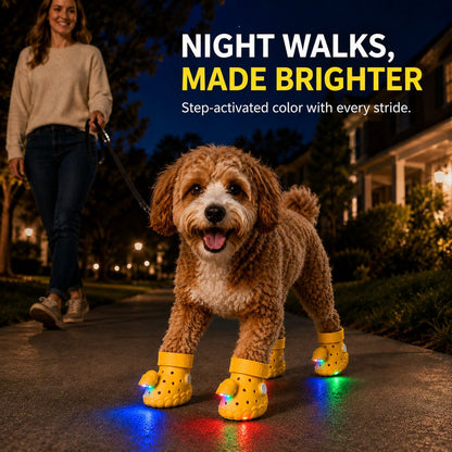 Ortekor Step-Activated RGB Light-Up Dog Boots for Night Walks – Low-Light Visibility & Lightweight EVA Paw Coverage