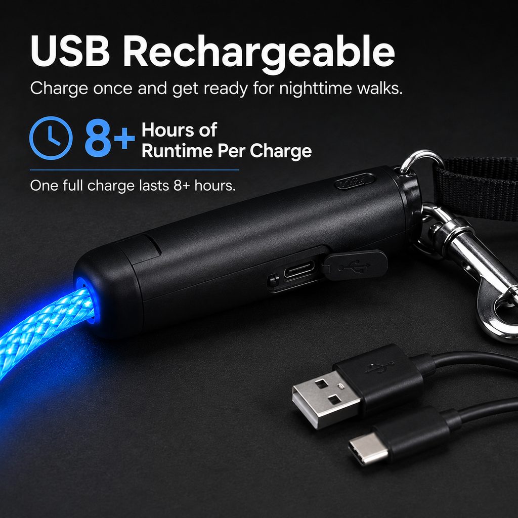 Ortekor NightGlow LED Light-Up Dog Leash for Night Walks - USB Rechargeable Safety Leash That Helps Your Dog Stay Visible in the Dark