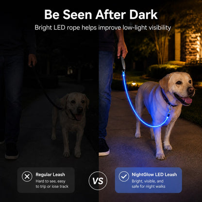 Ortekor NightGlow LED Light-Up Dog Leash for Night Walks - USB Rechargeable Safety Leash That Helps Your Dog Stay Visible in the Dark