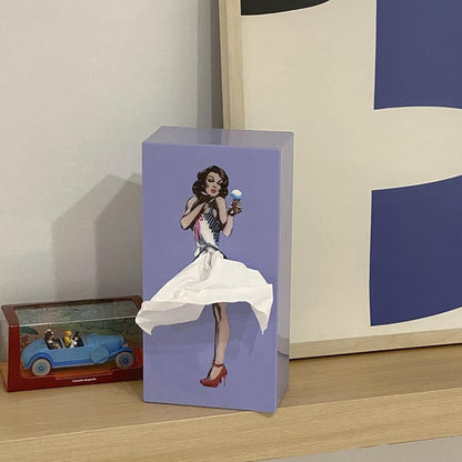 Novelty Figurine Tissue Holder with Flowing Dress Design for Countertops, Desks & Vanities – Decorative Facial Tissue Dispenser Statue