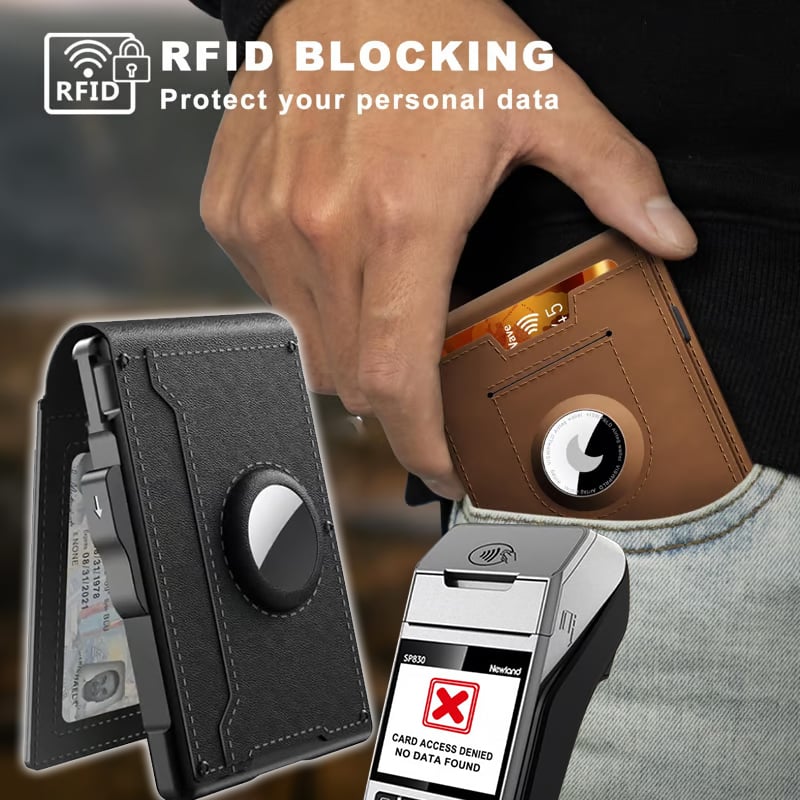 Compact RFID-Blocking Wallet with Pop-Up Card Holder & Money Clip for Men & Women – Slim Aluminum & Leather Bifold Design