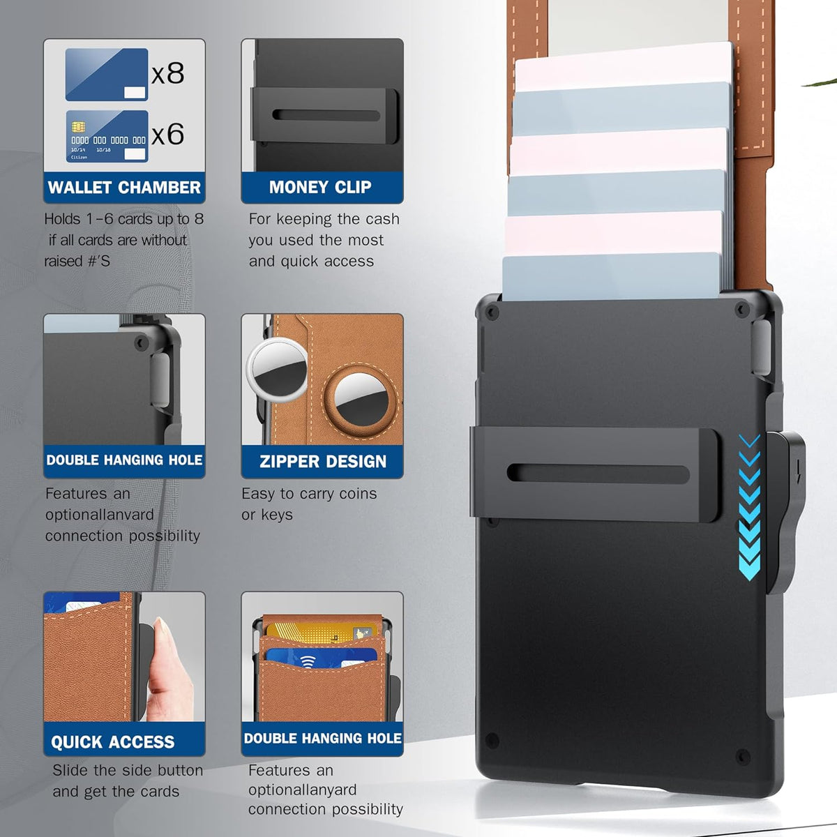Compact RFID-Blocking Wallet with Pop-Up Card Holder & Money Clip for Men & Women – Slim Aluminum & Leather Bifold Design