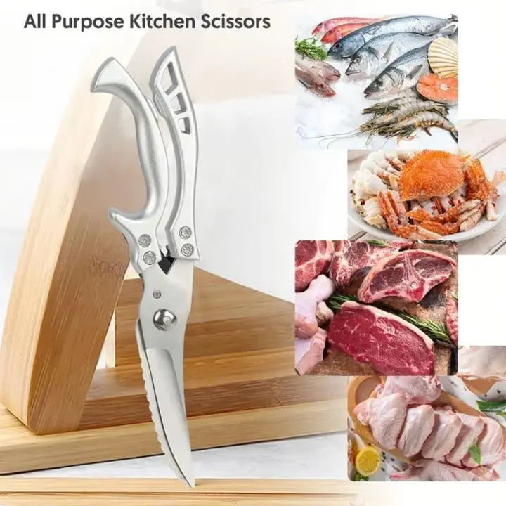 Heavy-Duty Kitchen Shears with Fish Scaler & Safety Lock – Ultra-Sharp Stainless Steel Poultry Scissors for Meat, Chicken, Vegetables &