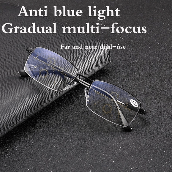 Progressive Titanium Reading Glasses for Distance & Close-Up Vision – Lightweight Bifocal Readers with Blue Light Filter for Men & Women